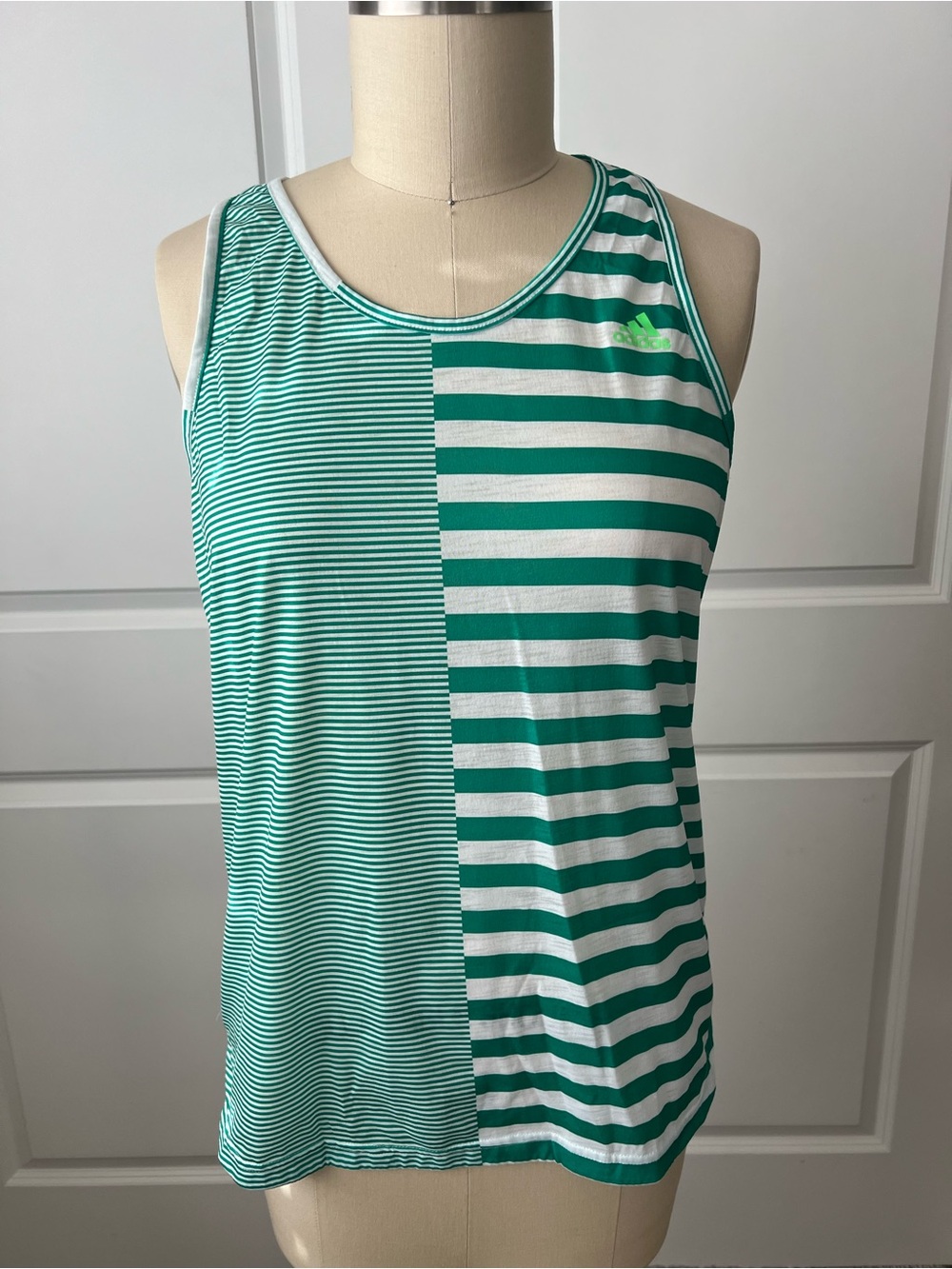 Adidas Green & White Split-Stripe Sleeveless Tank